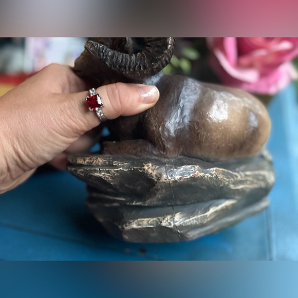 VINTAGE Ram Figurine on Rock Base Home Decor Animal Nature Signed Jack Fuller - Picture 9 of 17